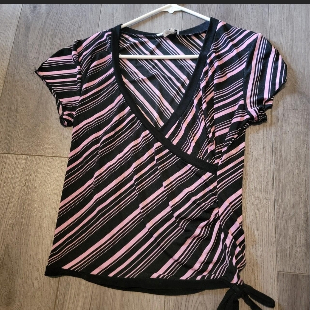Striped Black and Pink Women's Top